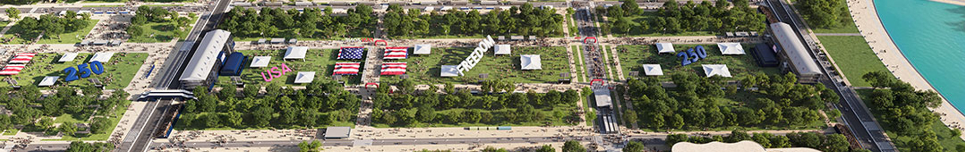 Track overhead view of the fan areas on the National Mall.