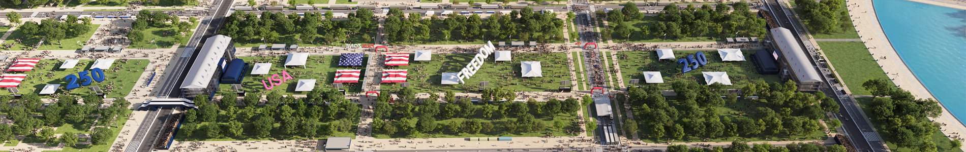 Track overhead view of the fan areas on the National Mall.