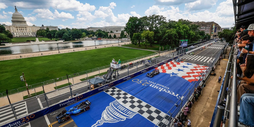 Cars on track at the Freedom 260 Grand Prix in Washington, D.C.
